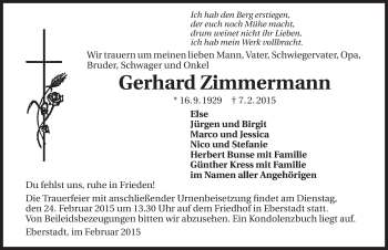 Traueranzeige von Gerhard Zimmermann 