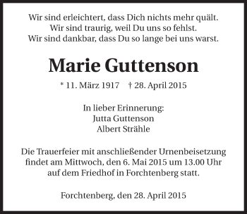 Traueranzeige von Marie Guttenson 