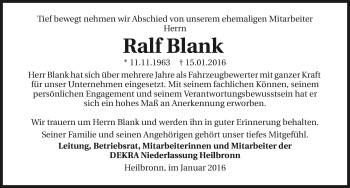 Traueranzeige von Ralf Blank 
