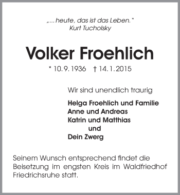 Traueranzeige von Volker Froehlich 