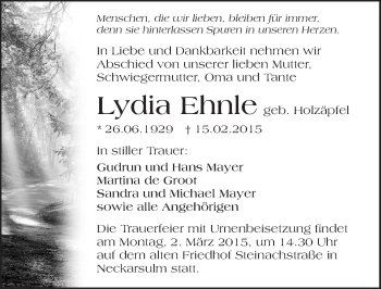 Traueranzeige von Lydia Ehnle 
