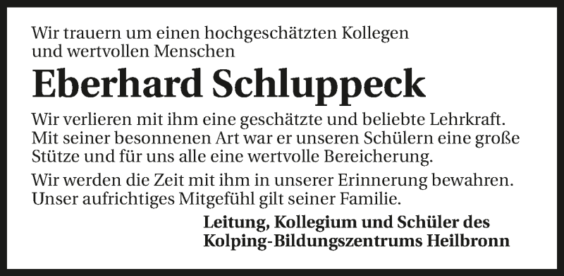  Traueranzeige für Eberhard Schluppeck vom 29.04.2016 aus 