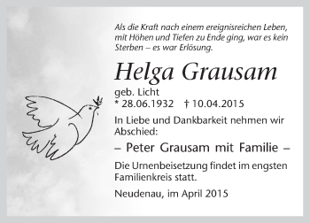 Traueranzeige von Helga Grausam 