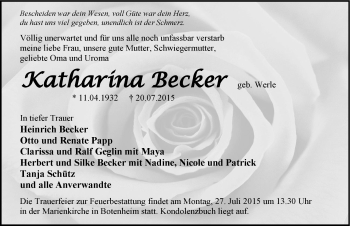 Traueranzeige von Katharina Becker 