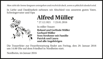 Traueranzeige von Alfred Müller 