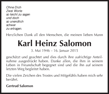 Traueranzeige von Karl Heinz Salomon 