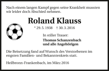 Traueranzeige von Roland Klauss 