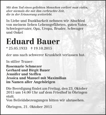 Traueranzeige von Eduard Bauer 