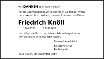 Traueranzeige von Friedrich Knöll 