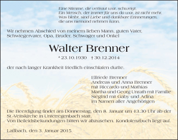 Traueranzeige von Walter Brenner 