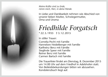 Traueranzeige von Friedhilde Forgatsch 