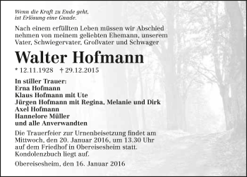 Traueranzeige von Walter Hofmann 