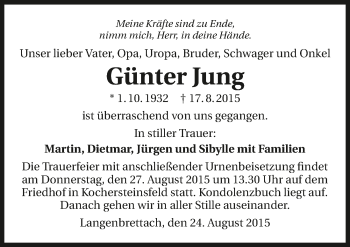 Traueranzeige von Günter Jung 