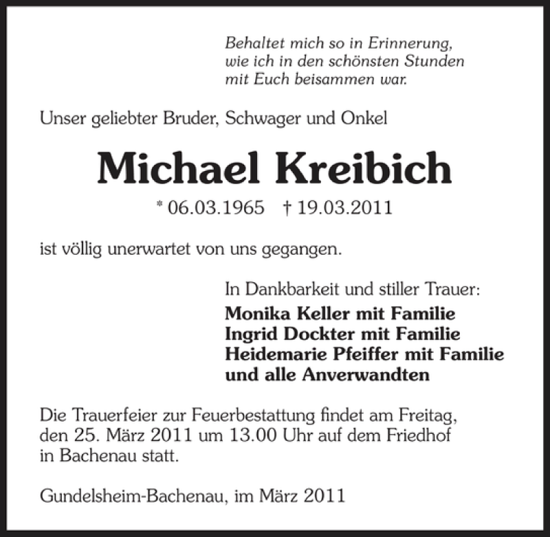  Traueranzeige für Michael Kreibich vom 24.03.2011 aus 