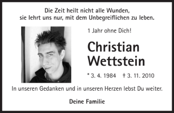 Traueranzeige von Christian Wettstein 