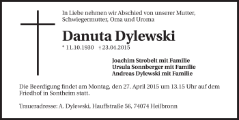 Traueranzeige von Danuta Dylewski 
