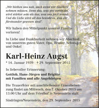 Traueranzeige von Karl-Heinz Augst 