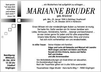Traueranzeige von Marianne Bruder 