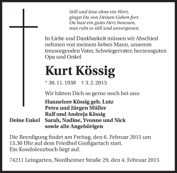 Traueranzeige von Kurt Kössig 