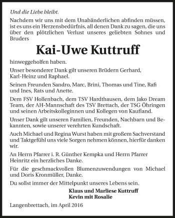 Traueranzeige von Kai-Uwe Kuttruff 