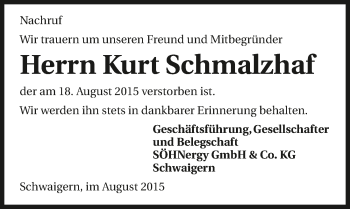 Traueranzeige von Kurt Schmalzhaf 