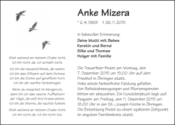 Traueranzeige von Anke Mizera 