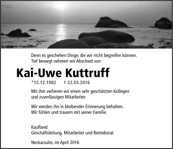 Traueranzeige von Kai-Uwe Kuttruff 