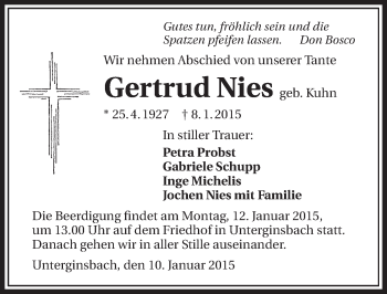 Traueranzeige von Gertrud Nies 