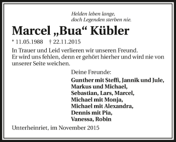 Traueranzeige von Marcel Kübler 
