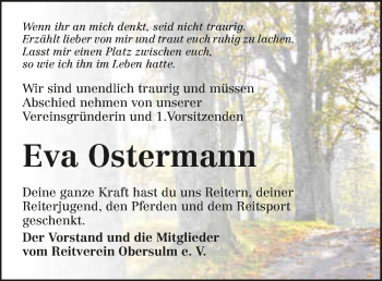 Traueranzeige von Eva Ostermann 