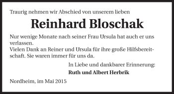 Traueranzeige von Reinhard Bloschak 