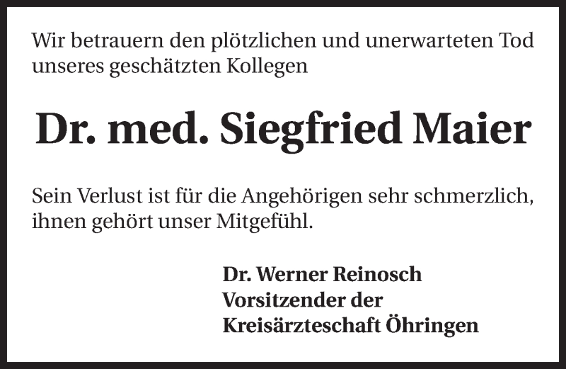  Traueranzeige für Siegfried Maier vom 30.04.2015 aus 