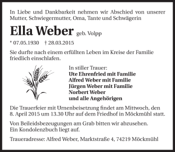 Traueranzeige von Ella Weber 
