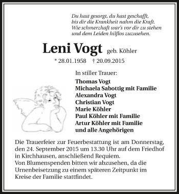Traueranzeige von Leni Vogt 