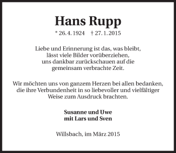 Traueranzeige von Hans Rupp 