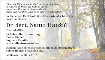 Traueranzeige von Samo Hanzic 
