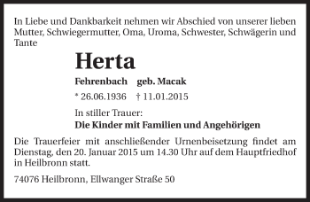 Traueranzeige von Herta Fehrenbach 