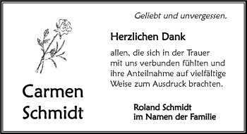 Traueranzeige von Carmen Schmidt 