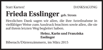Traueranzeige von Frieda Esslinger 