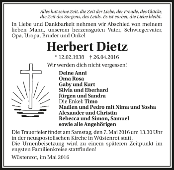 Traueranzeige von Herbert Dietz 