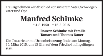 Traueranzeige von Manfred Schimke 