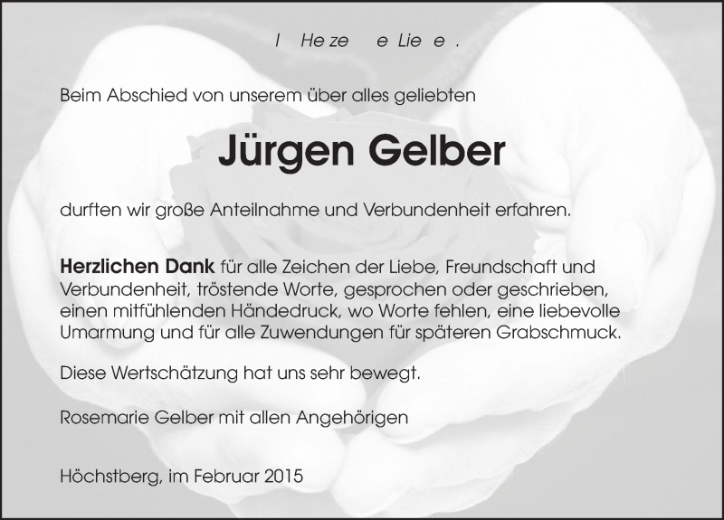  Traueranzeige für Jürgen Gelber vom 21.02.2015 aus 