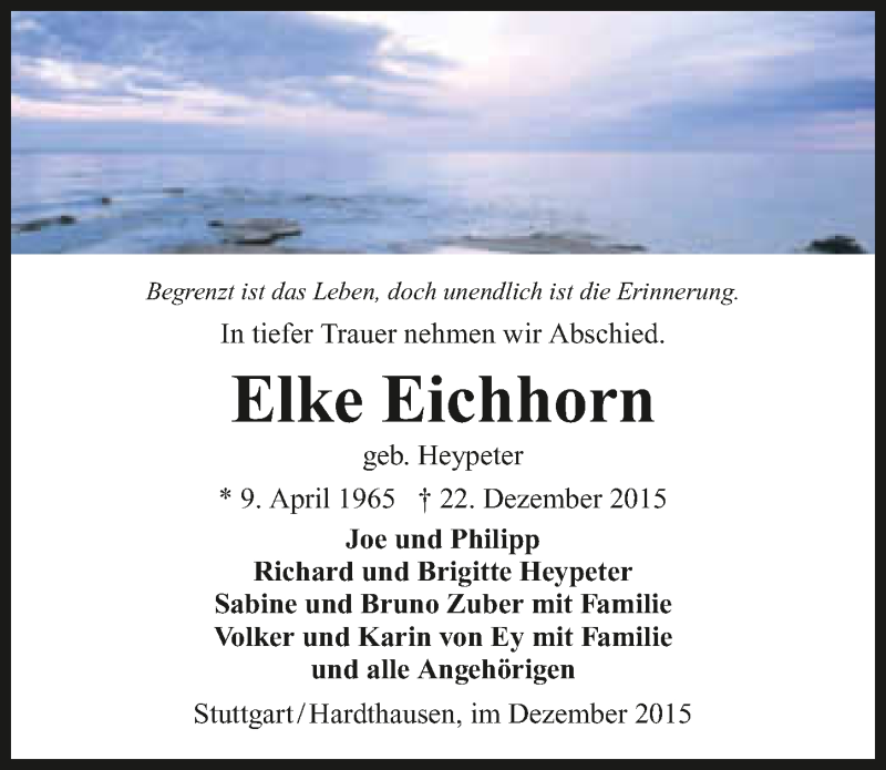  Traueranzeige für Elke Eichhorn vom 02.01.2016 aus 