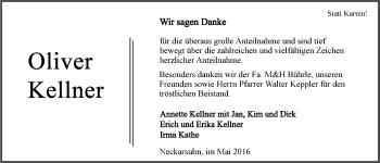Traueranzeige von Oliver Kellner 