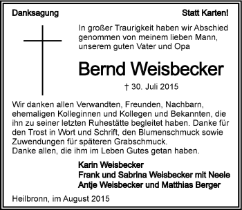 Traueranzeige von Bernd Weisbecker 