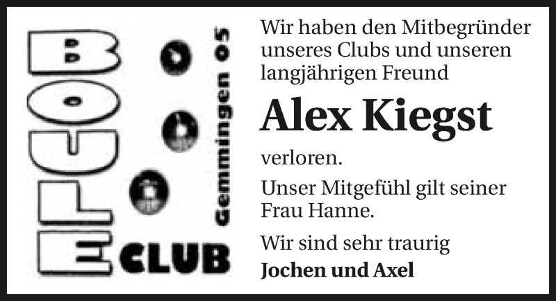  Traueranzeige für Axel Kiegst vom 31.03.2016 aus 