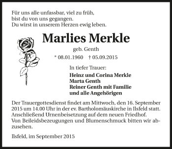 Traueranzeige von Marlies Merkle 