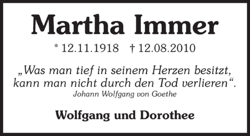  Traueranzeige für Martha Immer vom 12.11.2011 aus 