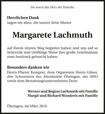 Traueranzeige von Margarete Lachmuth 