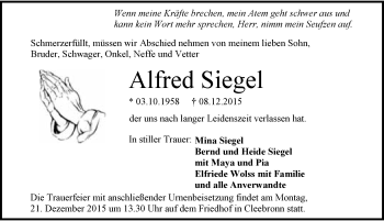 Traueranzeige von Alfred Siegel 